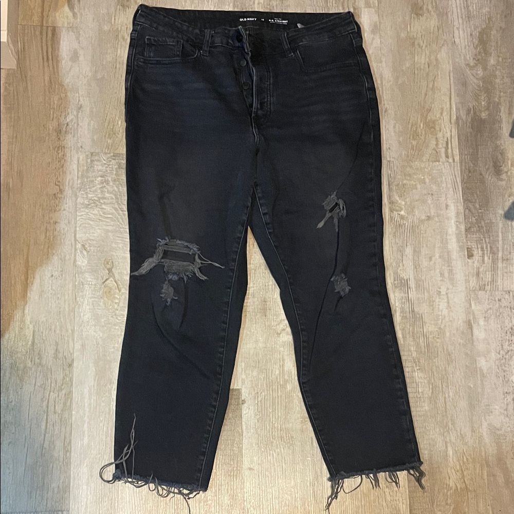 Old Navy Women's Black Distressed Ankle Jeans OG straight